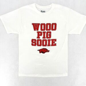 Champion Arkansas Razorbacks Wooo Pig Sooie White‎ Graphic T-Shirt Mens Medium